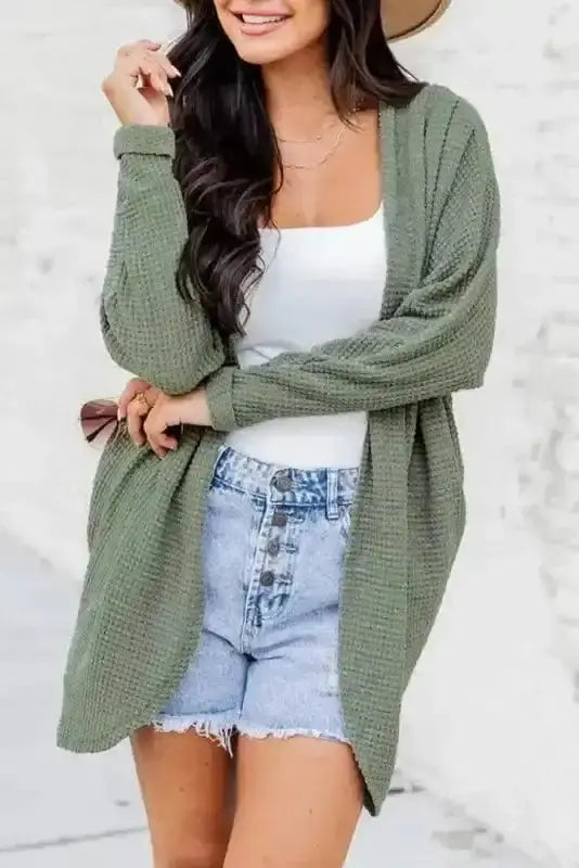 Waffle Knit Open Front Cardigan Women UK