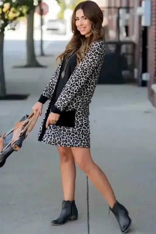 Leopard Open Front Duster Cardigan Women UK
