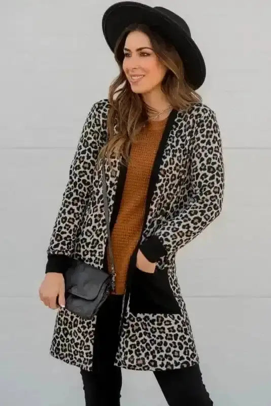 Leopard Open Front Duster Cardigan Women UK