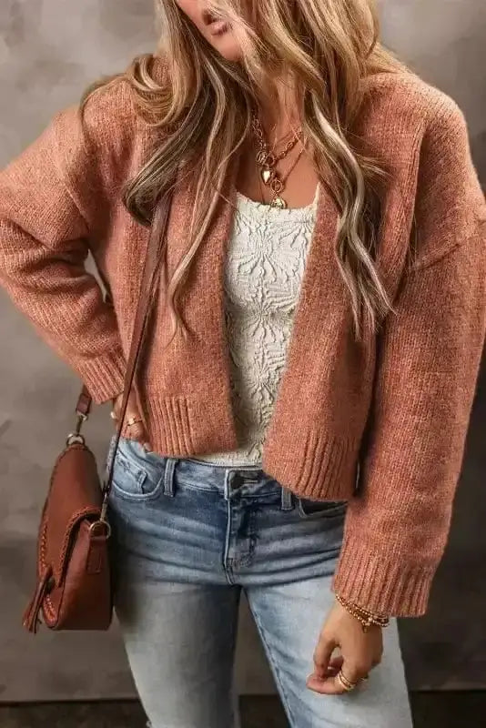 Cropped Knit Cardigan Beige Women UK