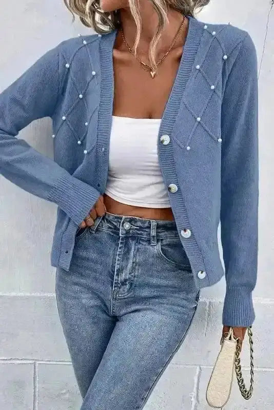 Pearl Button Knit Cardigan Women UK
