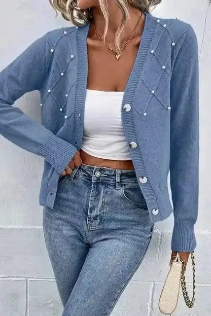 Pearl Button Knit Cardigan Women UK