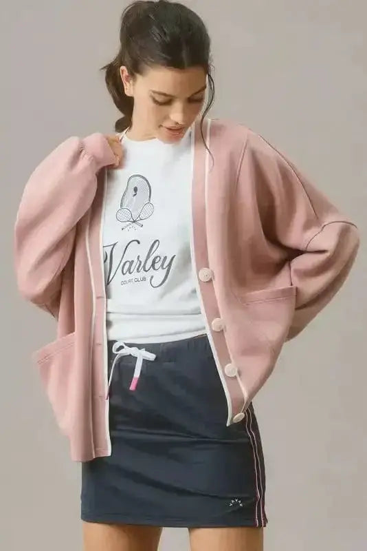 Pink Contrast Trim Button Cardigan Women UK