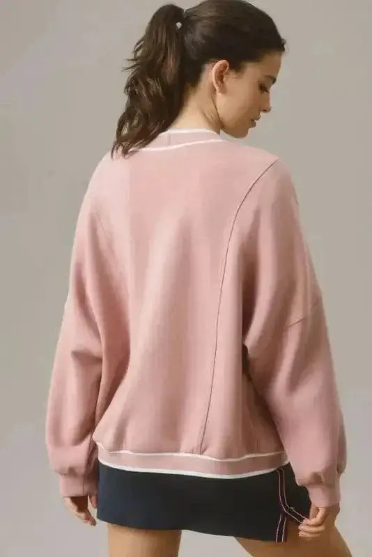 Pink Contrast Trim Button Cardigan Women UK