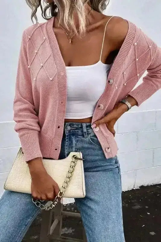 Pearl Button Knit Cardigan Women UK