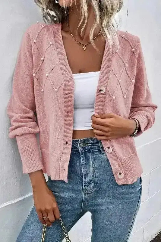 Pearl Button Knit Cardigan Women UK