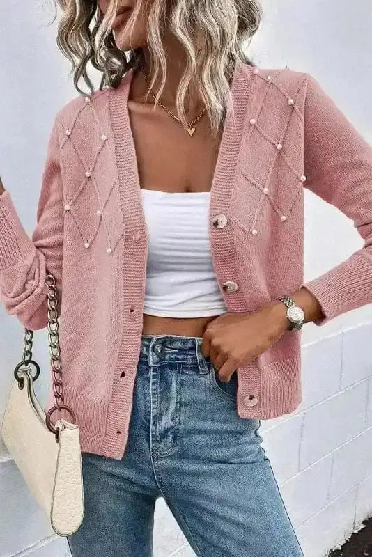 Pearl Button Knit Cardigan Women UK