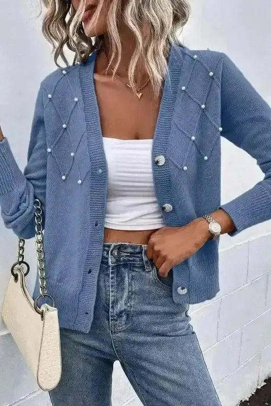 Pearl Button Knit Cardigan Women UK
