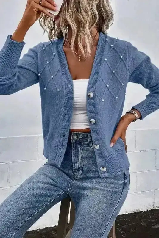 Pearl Button Knit Cardigan Women UK