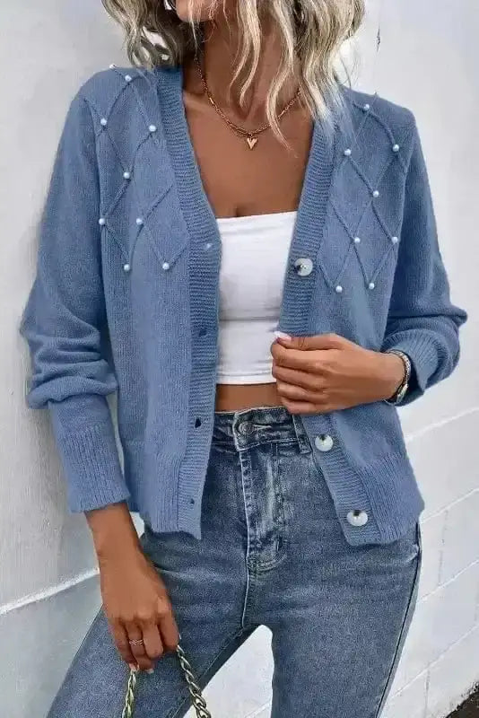 Pearl Button Knit Cardigan Women UK