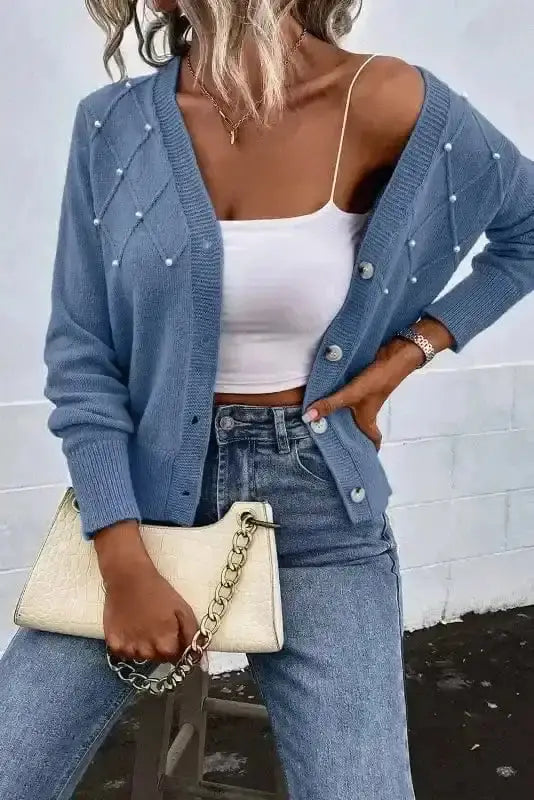 Pearl Button Knit Cardigan Women UK