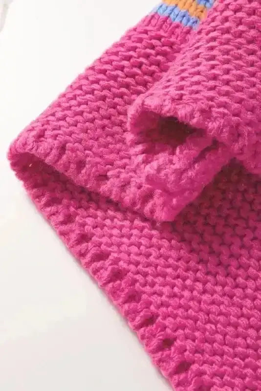 Rose Stripe Puff Sleeve Knit Cardigan Women UK