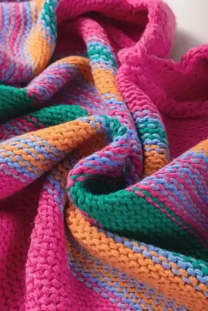 Rose Stripe Puff Sleeve Knit Cardigan Women UK