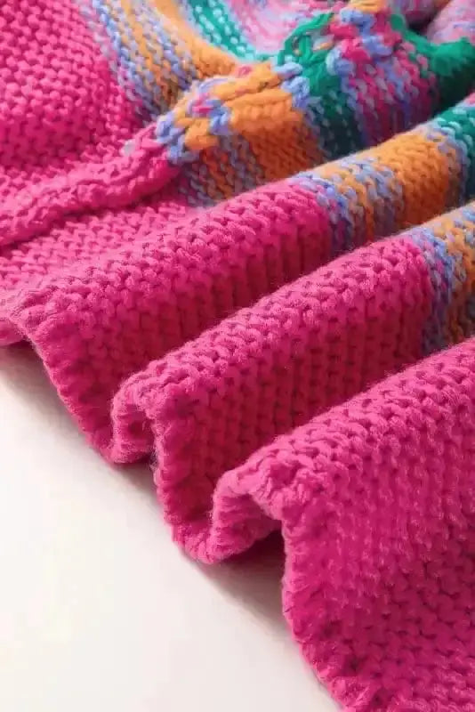 Rose Stripe Puff Sleeve Knit Cardigan Women UK
