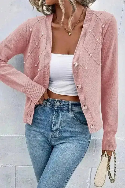 Pearl Button Knit Cardigan Women UK