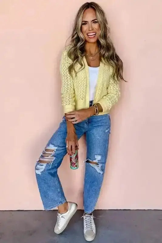 Pointelle Knit Cardigan Women UK