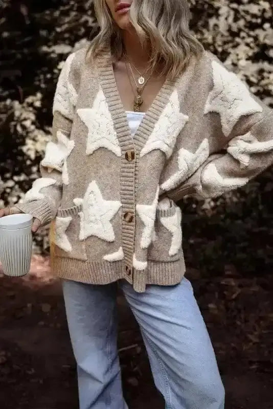 Khaki Sherpa Knit Cardigan Women UK