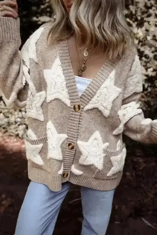 Khaki Sherpa Knit Cardigan Women UK