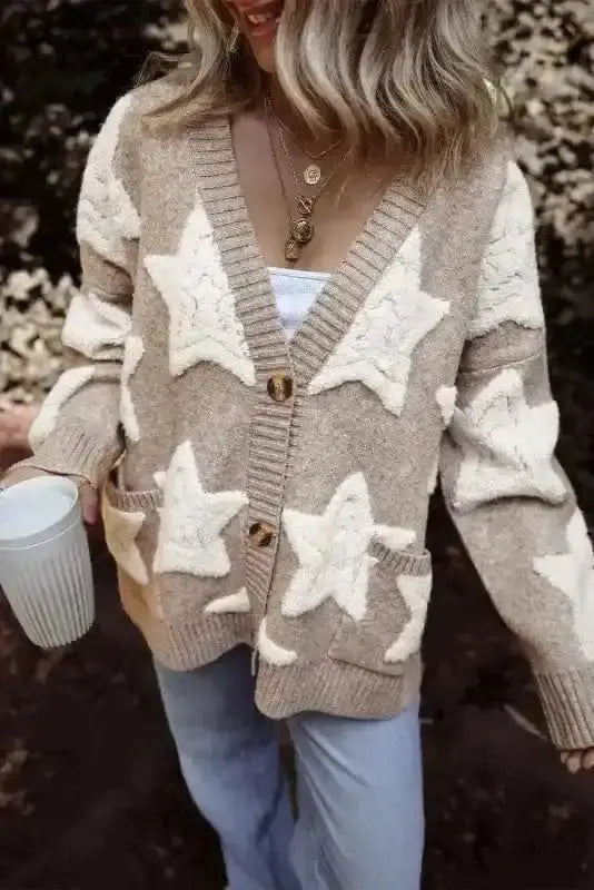 Khaki Sherpa Knit Cardigan Women UK