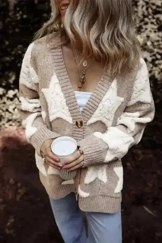 Khaki Sherpa Knit Cardigan Women UK