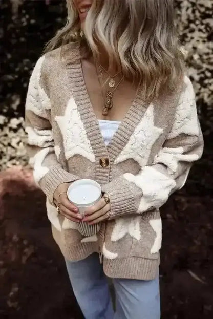 Khaki Sherpa Knit Cardigan Women UK