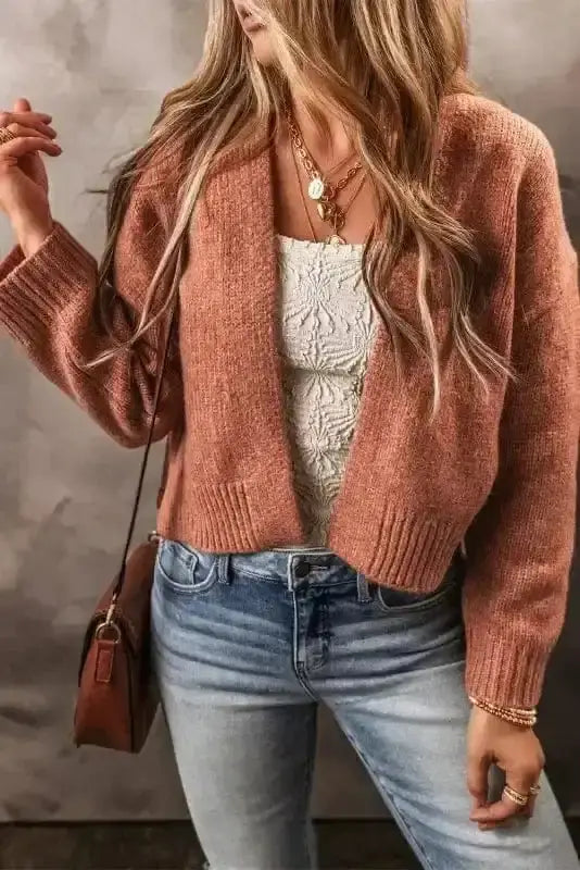 Cropped Knit Cardigan Beige Women UK