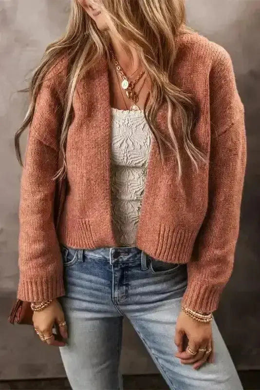 Cropped Knit Cardigan Beige Women UK
