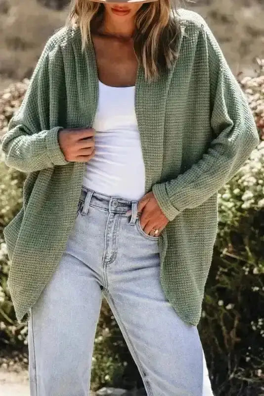 Waffle Knit Open Front Cardigan Women UK