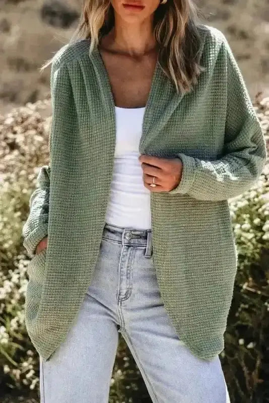 Waffle Knit Open Front Cardigan Women UK