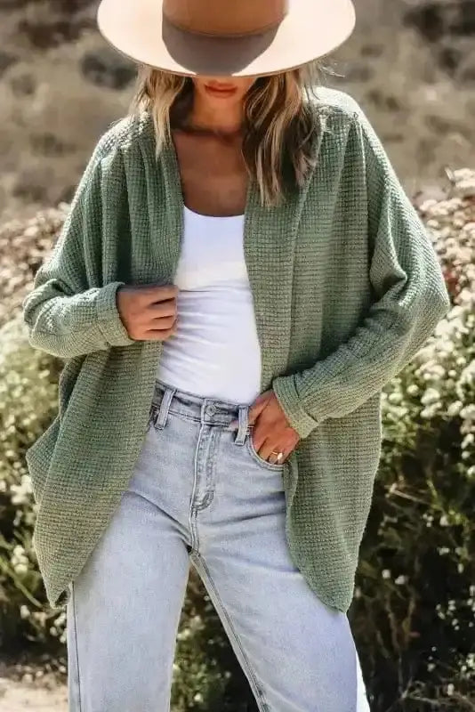 Waffle Knit Open Front Cardigan Women UK