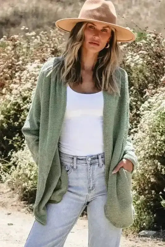 Waffle Knit Open Front Cardigan Women UK