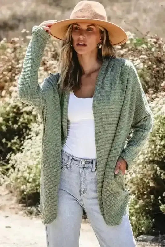 Waffle Knit Open Front Cardigan Women UK