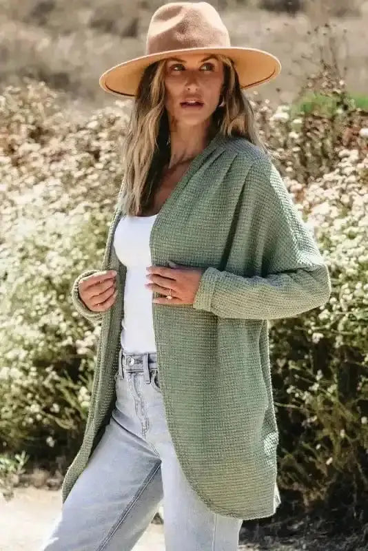 Waffle Knit Open Front Cardigan Women UK