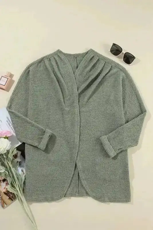 Waffle Knit Open Front Cardigan Women UK