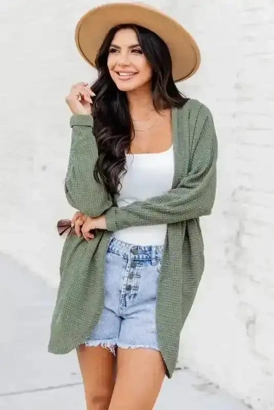 Waffle Knit Open Front Cardigan Women UK