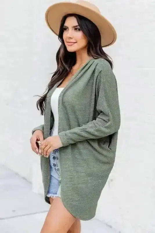 Waffle Knit Open Front Cardigan Women UK