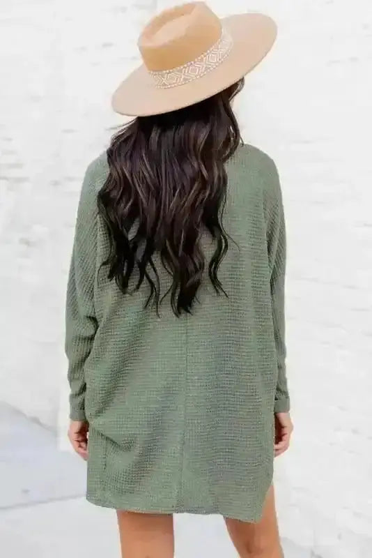 Waffle Knit Open Front Cardigan Women UK