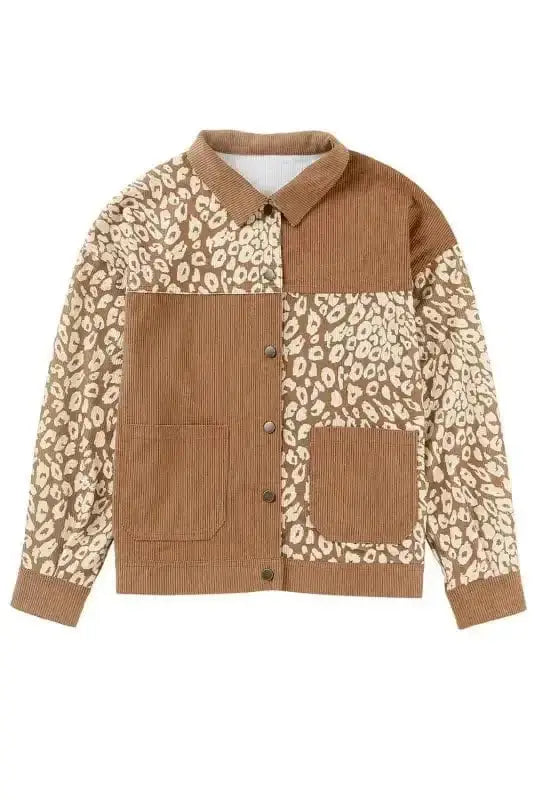 Brown Leopard Print Corduroy Jacket Women UK