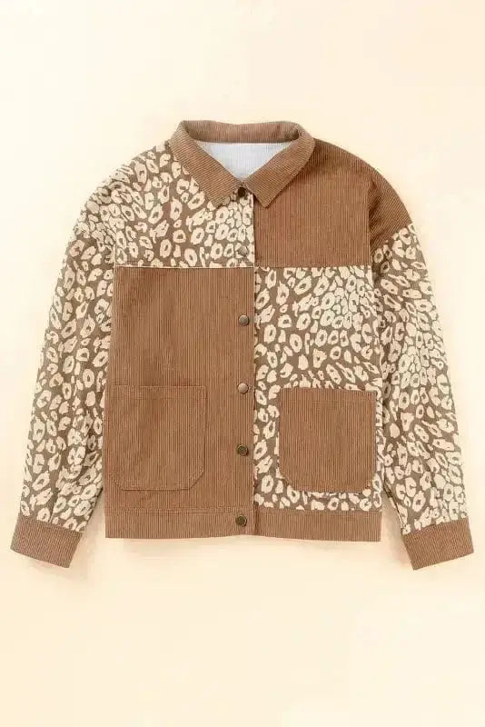 Brown Leopard Print Corduroy Jacket Women UK