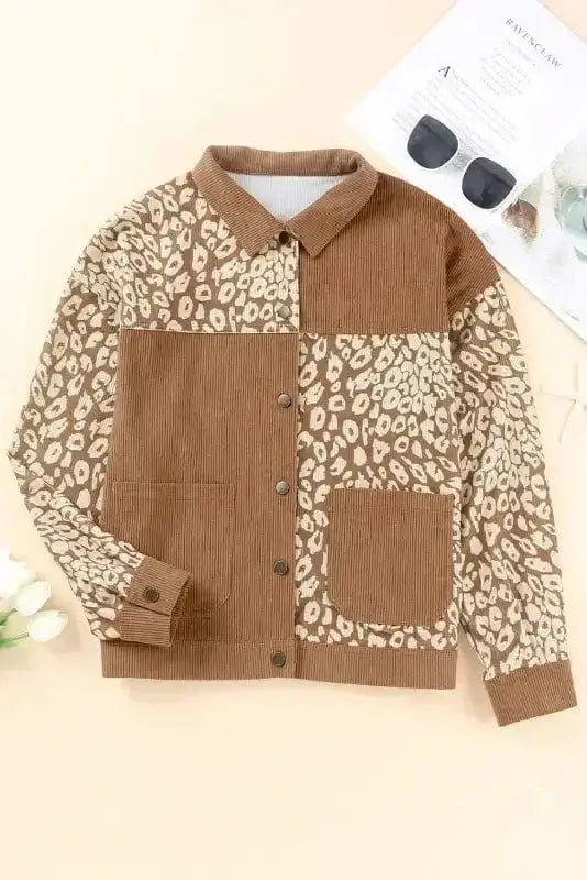 Brown Leopard Print Corduroy Jacket Women UK