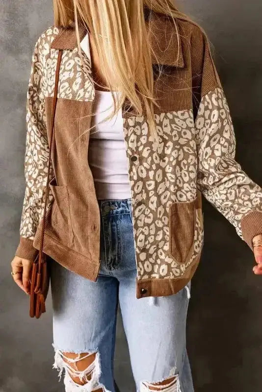 Brown Leopard Print Corduroy Jacket Women UK