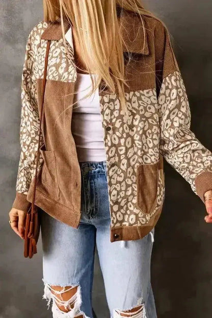 Brown Leopard Print Corduroy Jacket Women UK