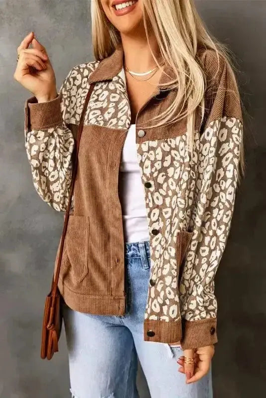 Brown Leopard Print Corduroy Jacket Women UK