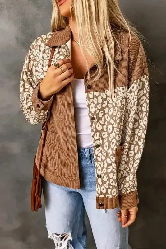 Brown Leopard Print Corduroy Jacket Women UK