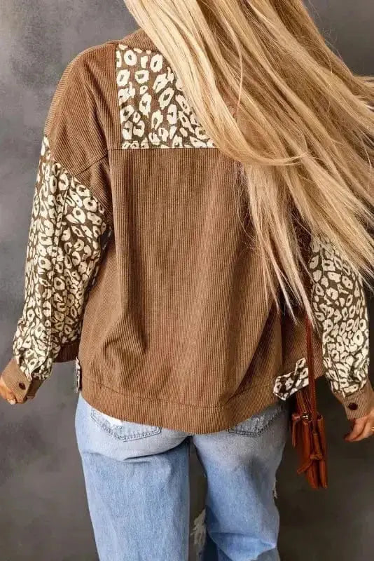 Brown Leopard Print Corduroy Jacket Women UK
