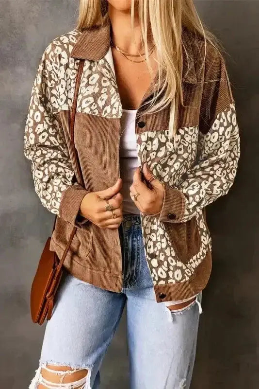 Brown Leopard Print Corduroy Jacket Women UK