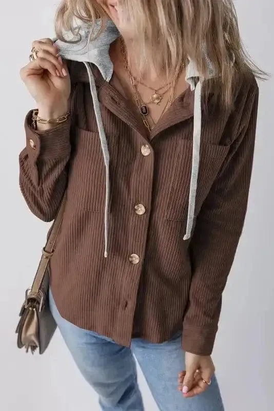 Hooded Corduroy Shacket Women UK