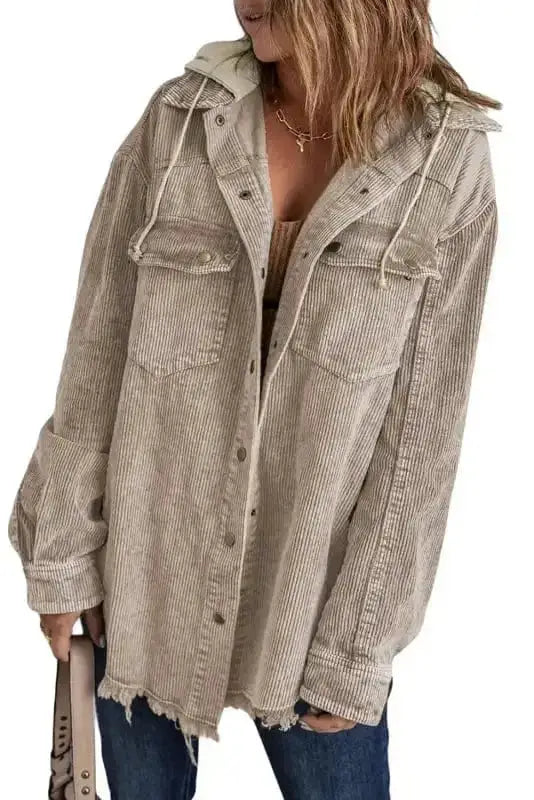 Color Block Hooded Corduroy Jacket Women UK