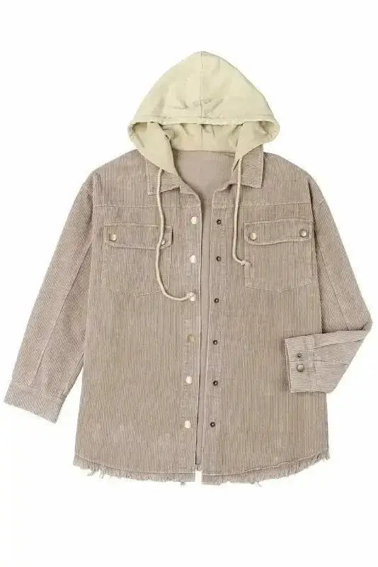 Color Block Hooded Corduroy Jacket Women UK