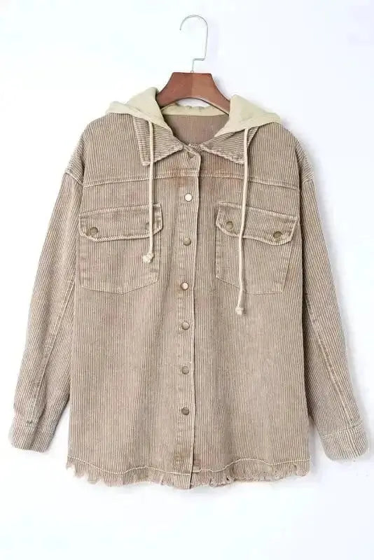 Color Block Hooded Corduroy Jacket Women UK